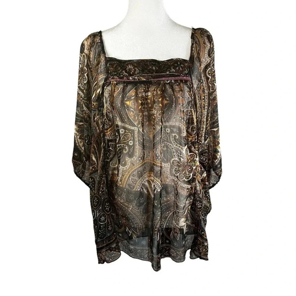 LOLA P. Sheer Blouse 3/4 sleeve square neck sheer boho - Size Small - Picture 1 of 6